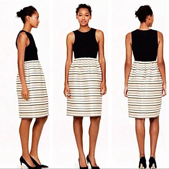 J. Crew Dress Black Metallic Gold Stripe Skirt Nwt Fit Flare - Picture 8 of 8